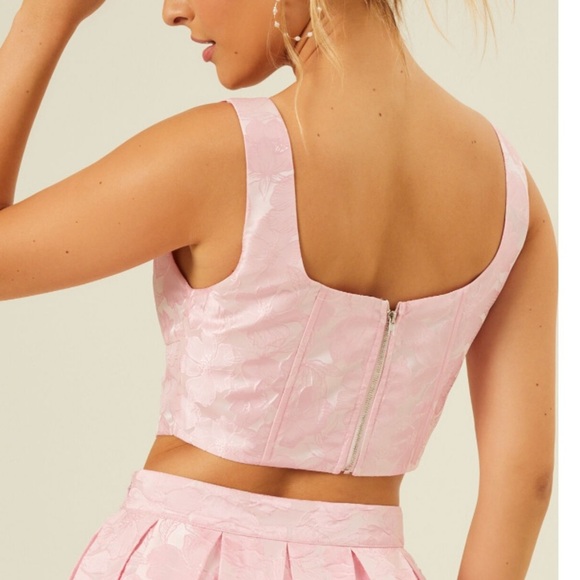 NWT Altar’d State Mirabel Satin Jacquard Crop Bustier Corset Top Size XS Pink - Picture 2 of 16